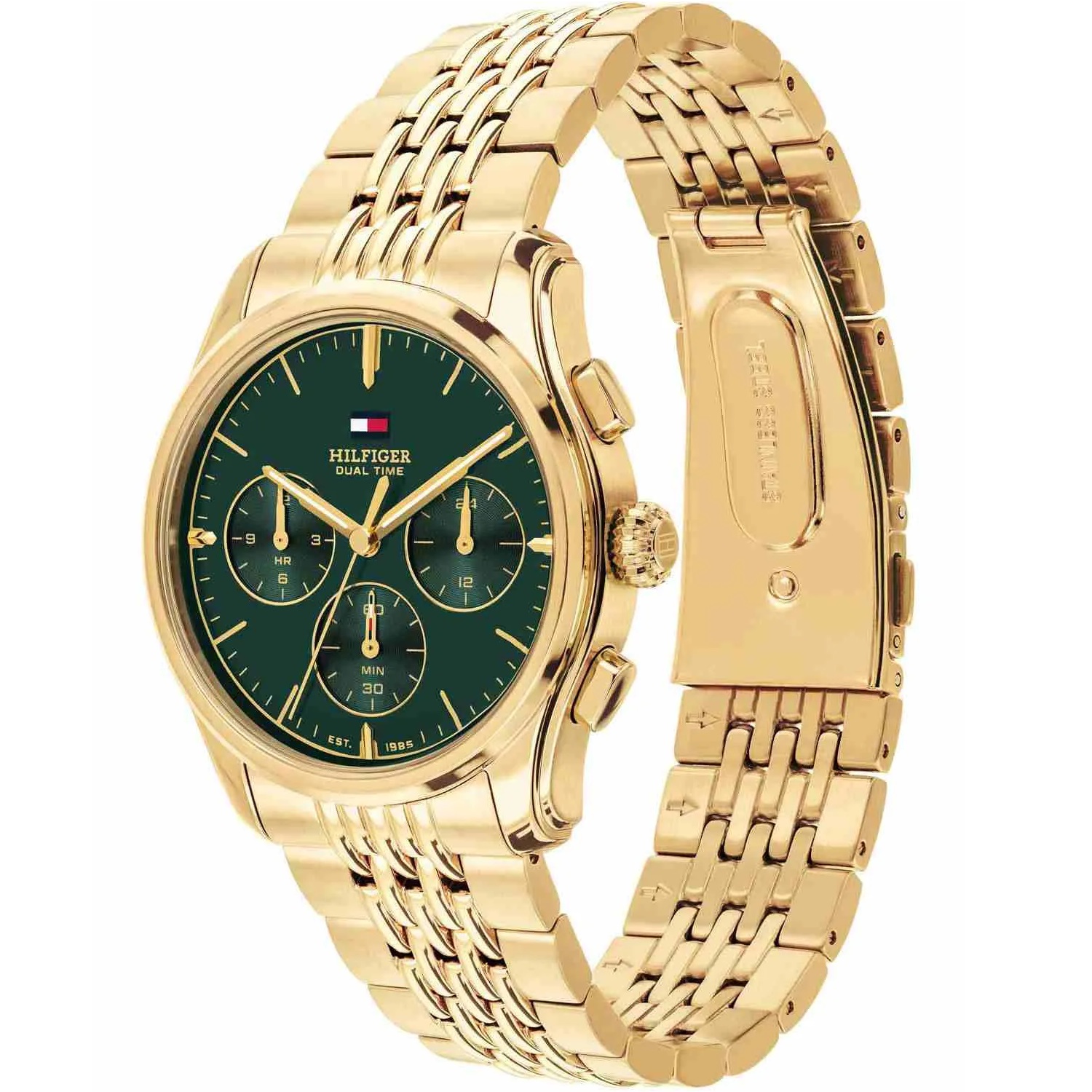TOMMY HILFIGER Bryant Dual Time Green Dial 38mm Gold Stainless Steel Bracelet 1710814 - 3