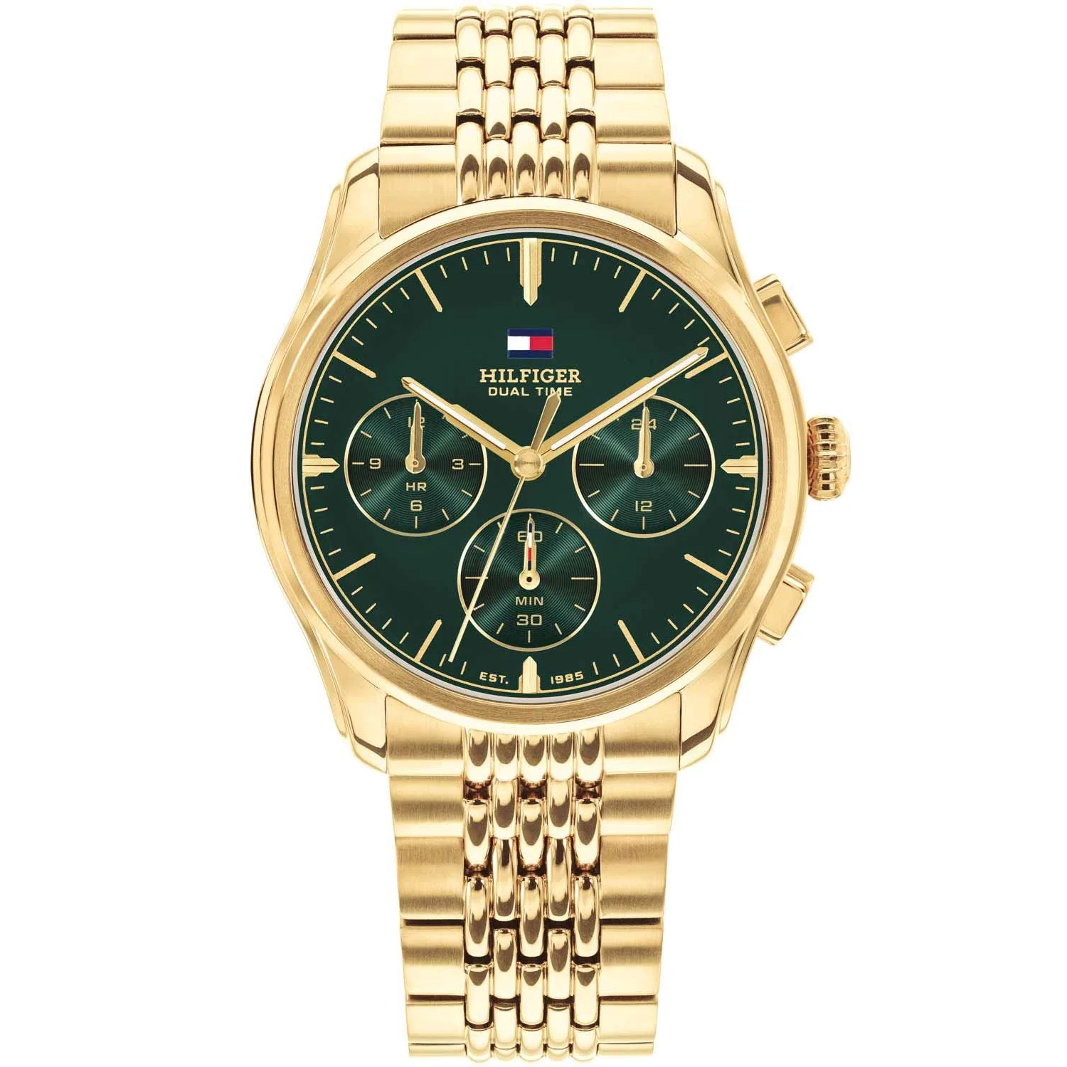 TOMMY HILFIGER Bryant Dual Time Green Dial 38mm Gold Stainless Steel Bracelet 1710814 - 
