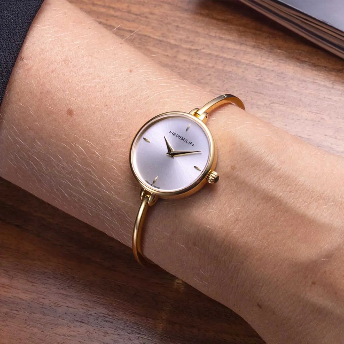 HERBELIN Fil Lady Silver Dial 26mm Gold Stainless Steel Bangle Bracelet 17206BP11 - 