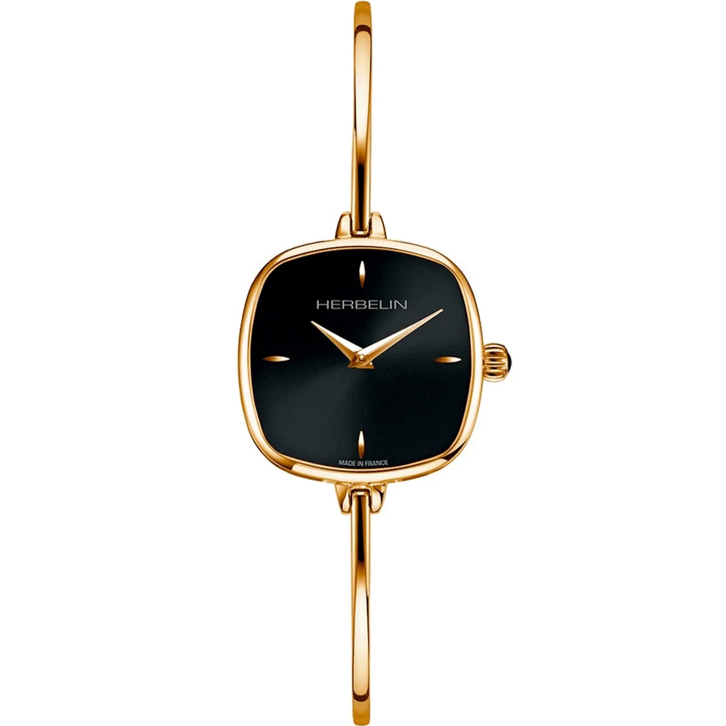 HERBELIN Fil Lady Square Black Dial 26mm Gold Stainless Steel Bangle Bracelet 17207BP14 - 