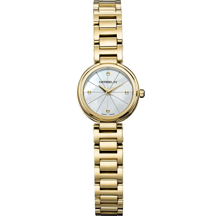 HERBELIN Lady H White Pearl Dial 22mm Gold Stainless Steel Bracelet 17312BP1N19 - 