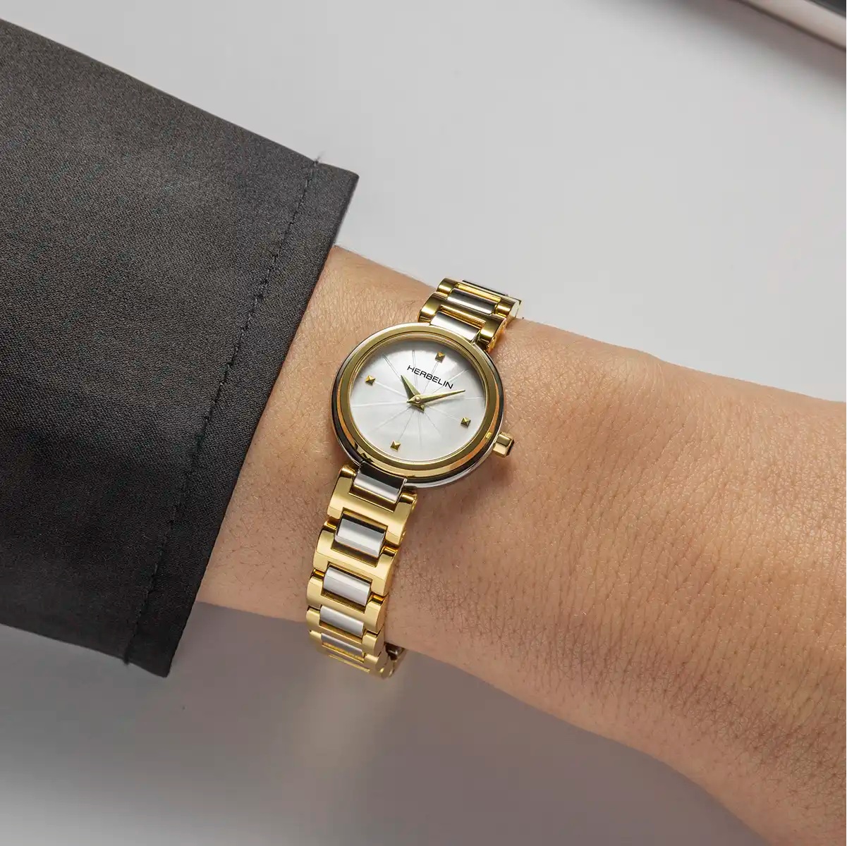 HERBELIN Lady H White Pearl Dial 22mm Two Tone Gold Stainless Steel Bracelet 17312BT1N19 - 