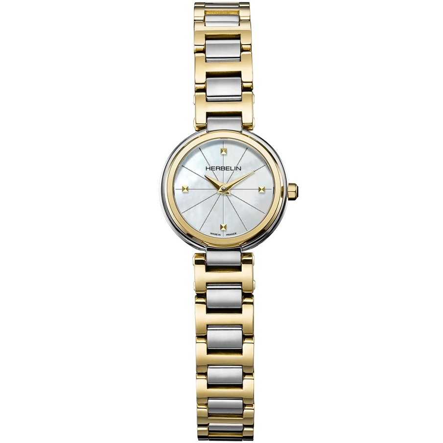 HERBELIN Lady H White Pearl Dial 22mm Two Tone Gold Stainless Steel Bracelet 17312BT1N19 - 