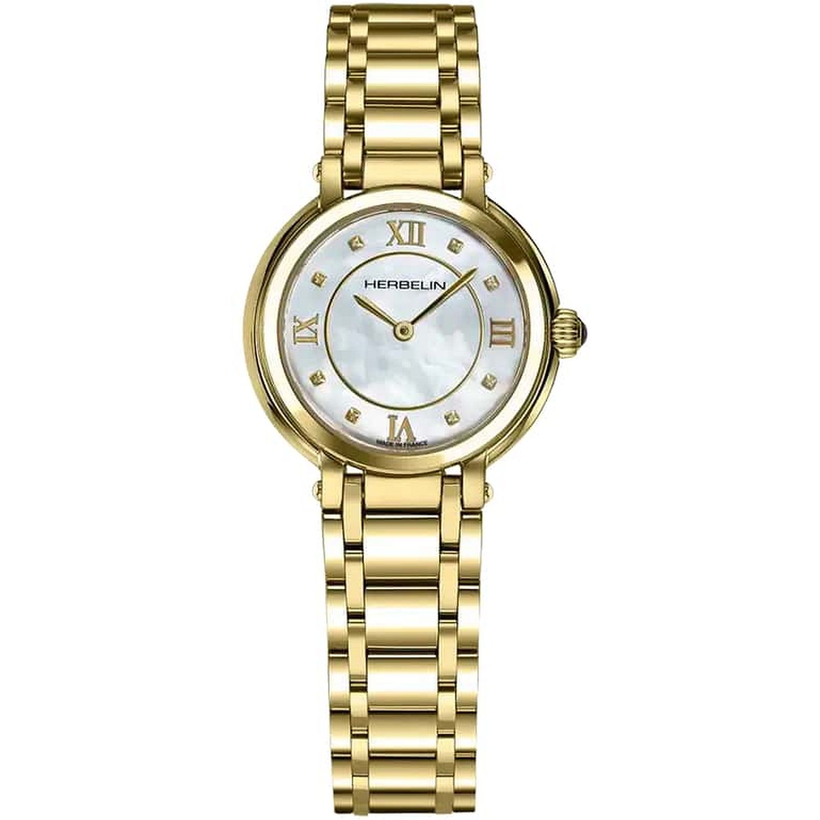 HERBELIN Galet-Dame Ronde White Pearl Dial 28mm Gold Stainless Steel Bracelet 17430BP59 - 