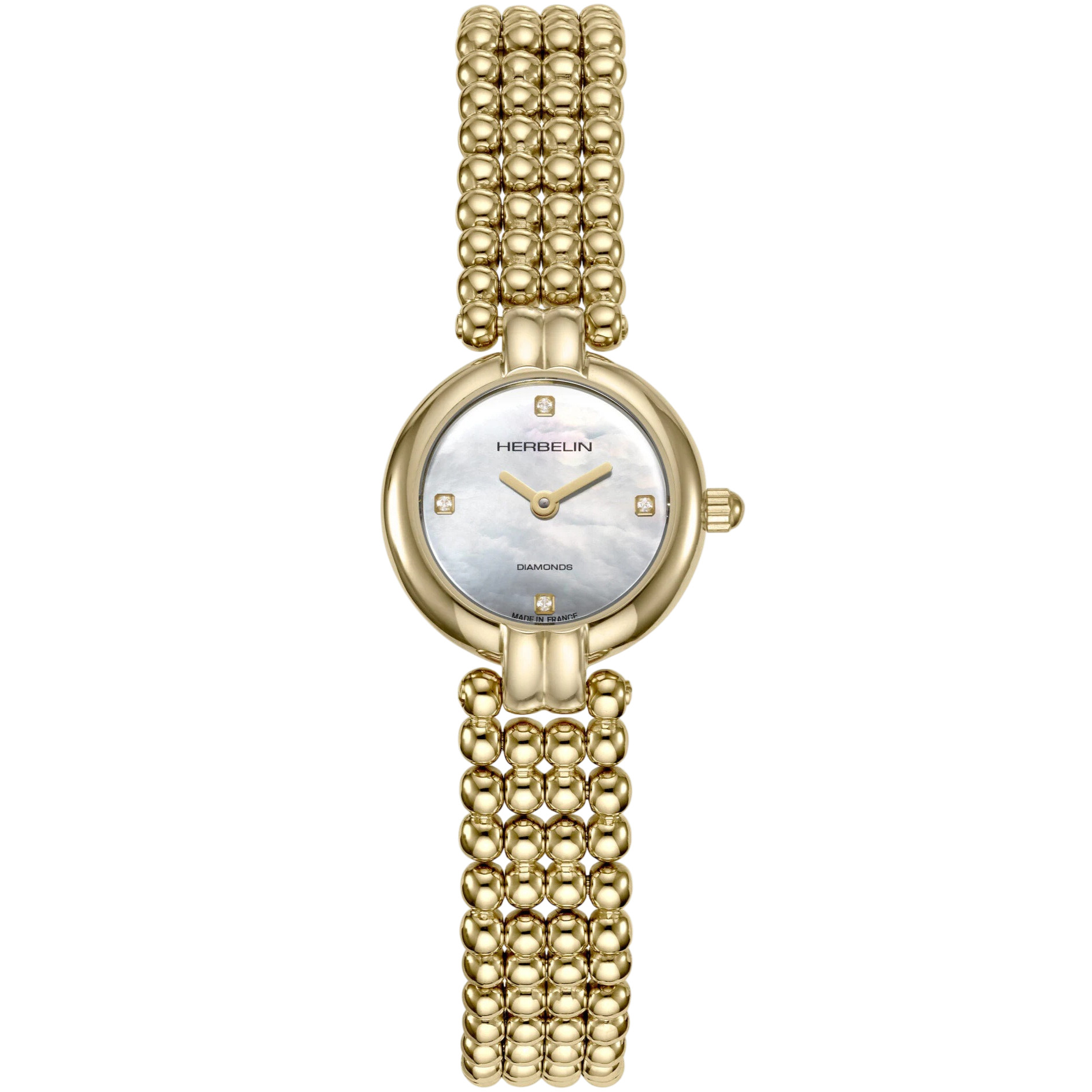 HERBELIN Perles Mini White Pearl Dial 21mm Gold Stainless Steel Bracelet 17433BP1N89 - 