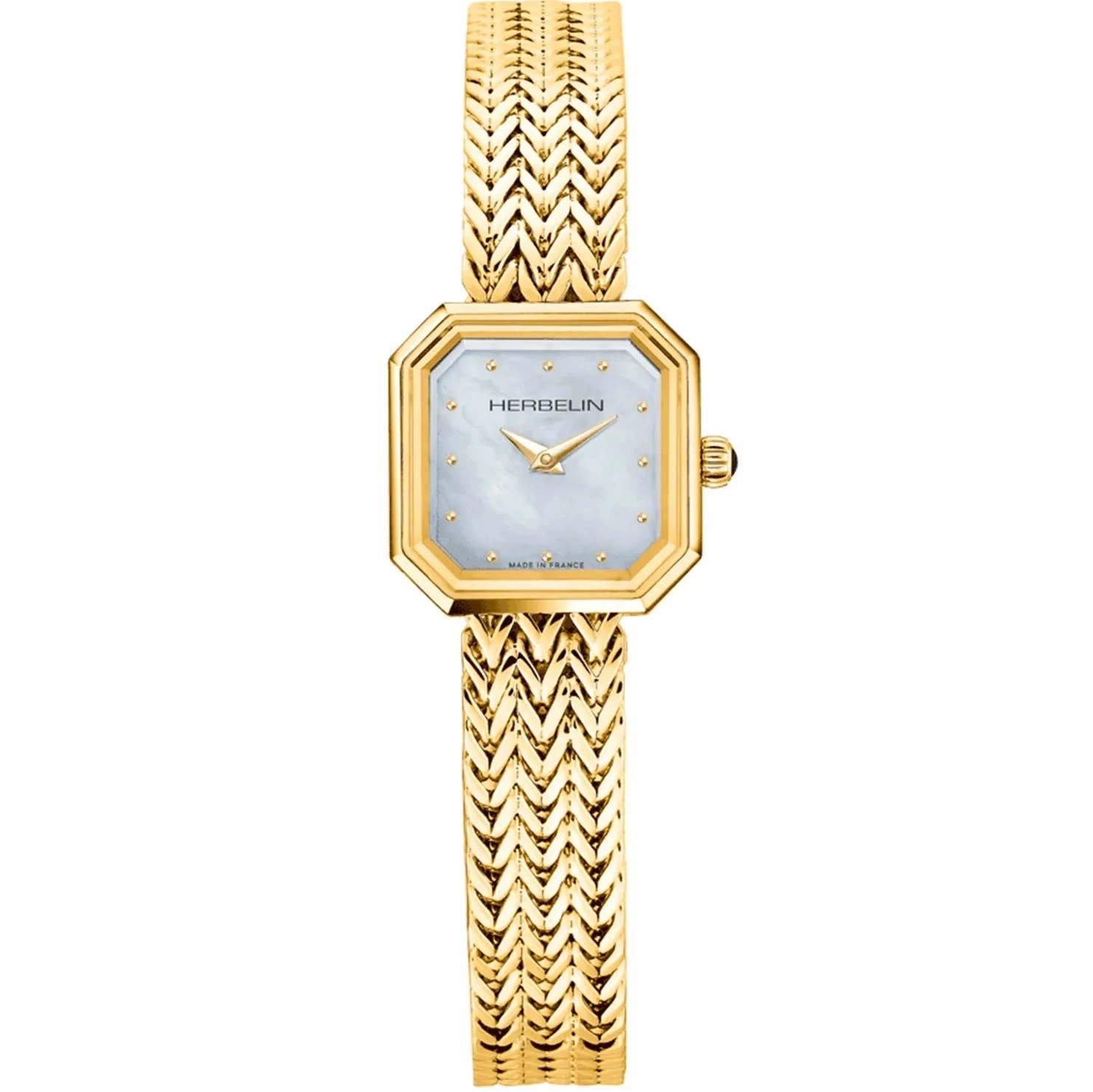 HERBELIN Octogone Lady White Pearl Square Dial 22.2mm Gold Stainless Steel Bracelet 17436BP19 - 