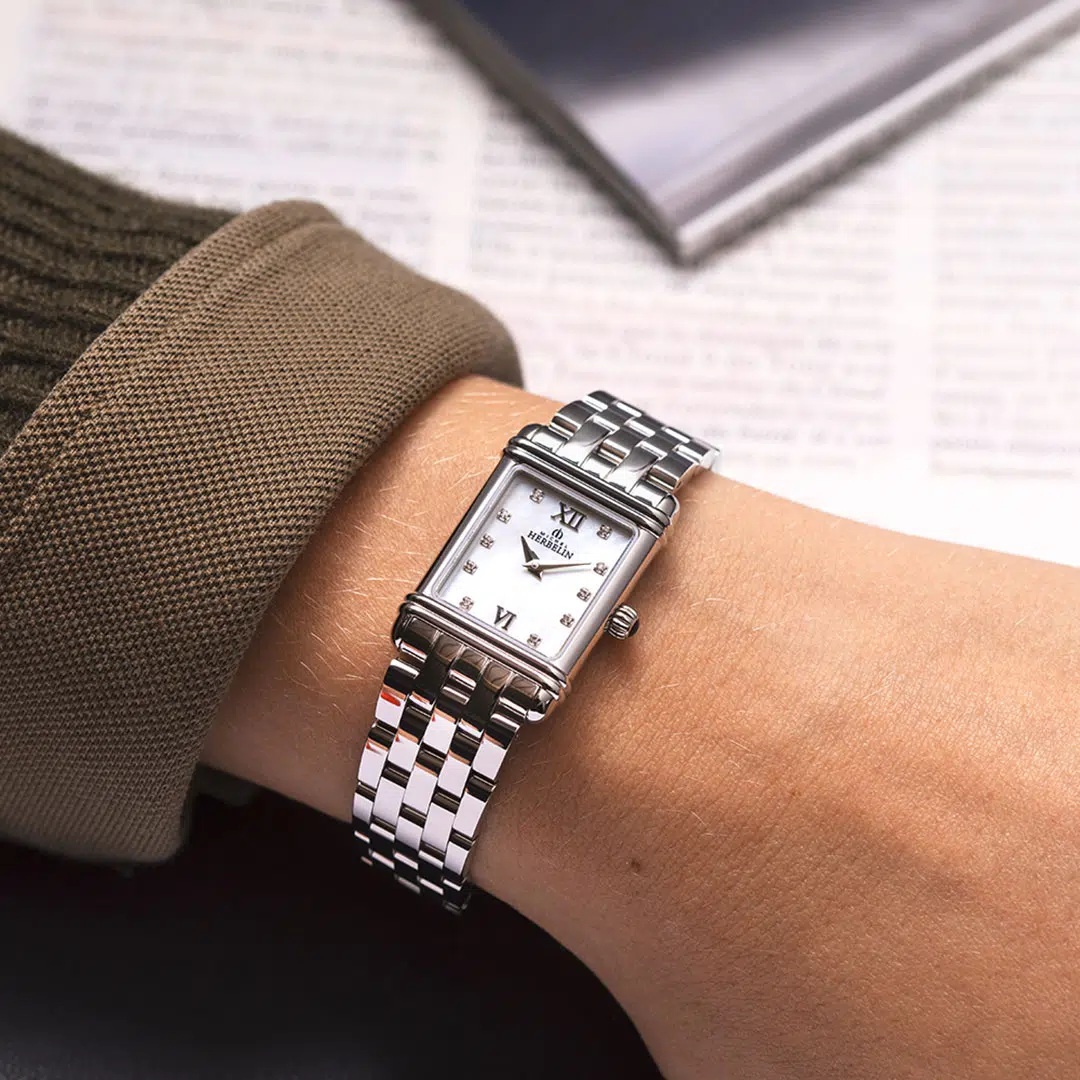HERBELIN Art Deco Lady White Pearl Square Dial 24mm Silver Stainless Steel Bracelet 17478B59 - 
