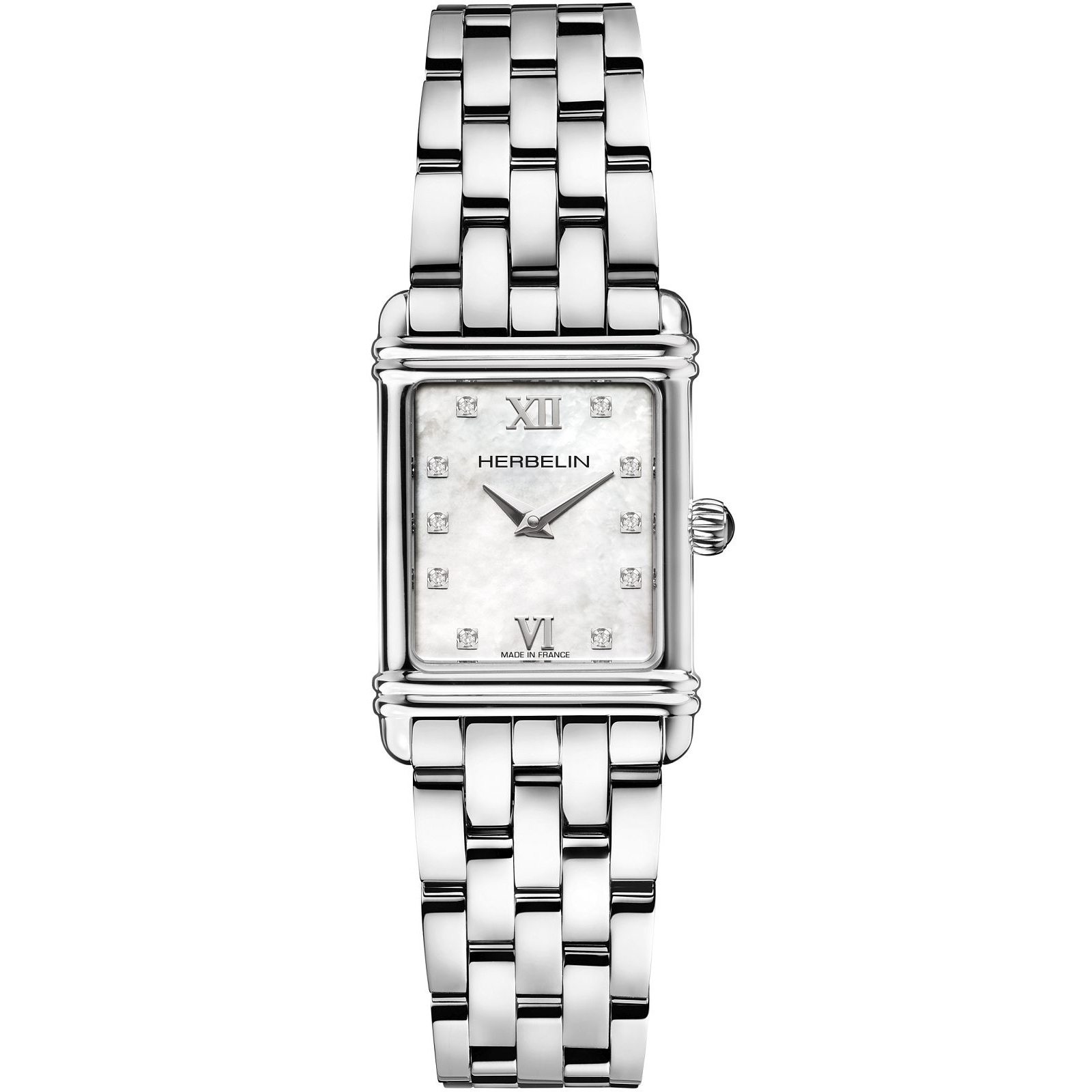 HERBELIN Art Deco Lady White Pearl Square Dial 24mm Silver Stainless Steel Bracelet 17478B59 - 