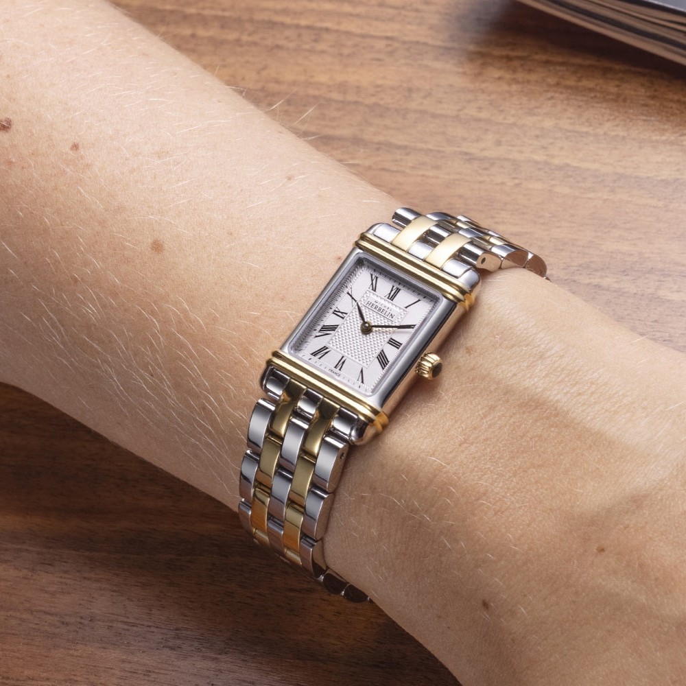 HERBELIN Art Deco Lady White Square Dial 24mm Two Tone Stainless Steel Bracelet 17478BT08 - 