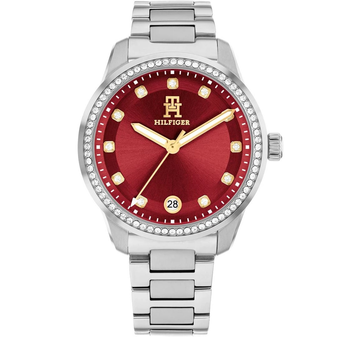TOMMY HILFIGER TH85 Crystals Red Dial 36mm Silver Stainless Steel Bracelet 1782794 - 