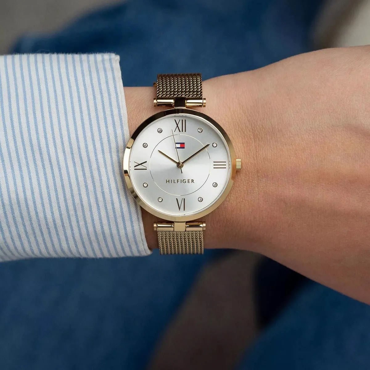 TOMMY HILFIGER Ella Silver Dial 34mm Gold Stainless Steel Mesh Bracelet 1782805 - 