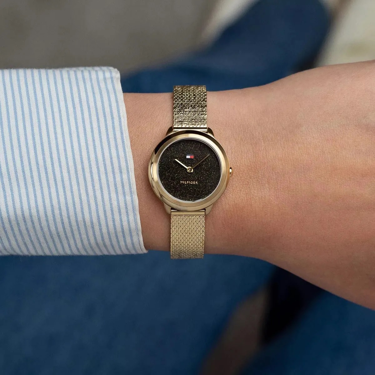 TOMMY HILFIGER Demi Black Dial 26mm Gold Stainless Steel Mesh Bracelet 1782813 - 