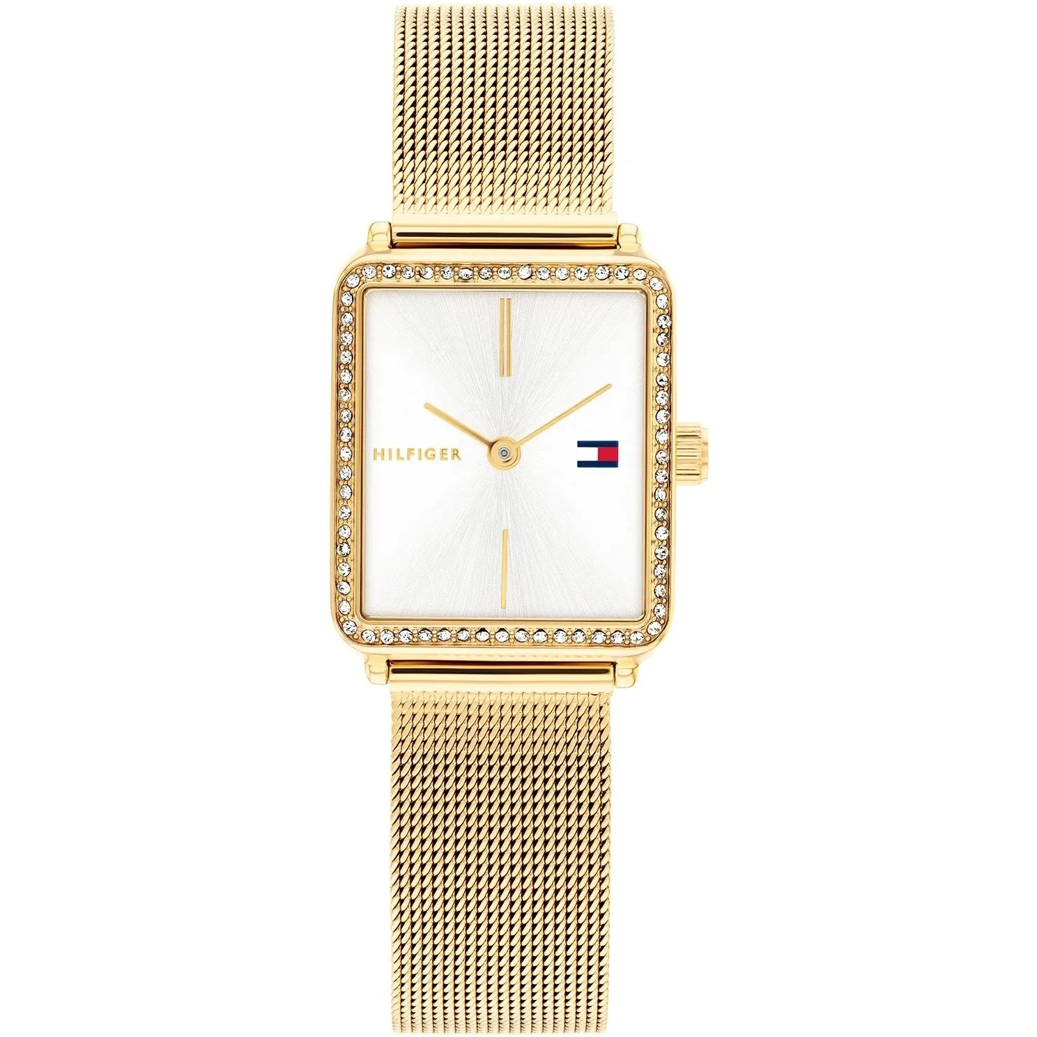 TOMMY HILFIGER Tea Crystals White Dial 21mm Gold Stainless Steel Mesh Bracelet 1782829 - 