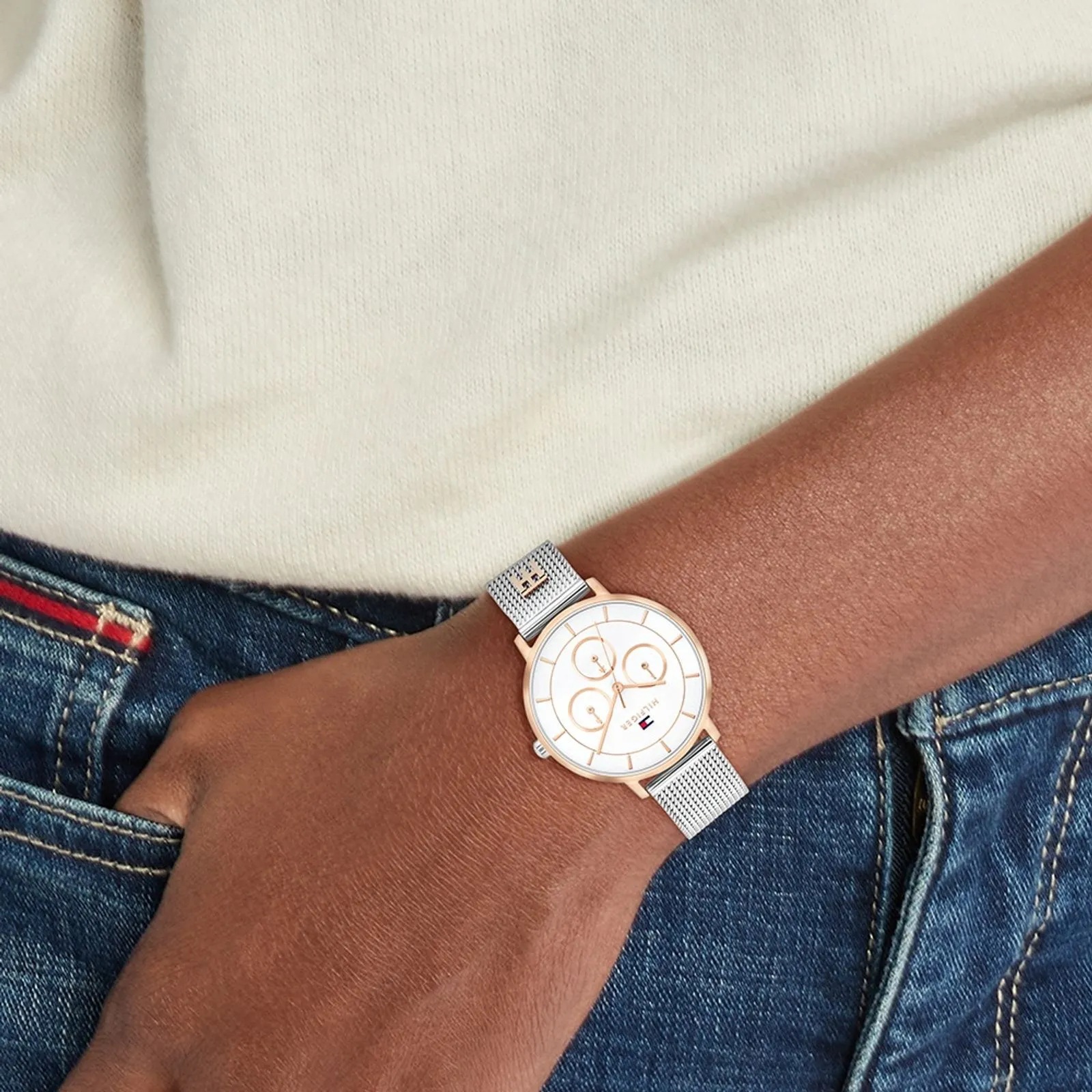 TOMMY HILFIGER Tea White Dial 36mm Two Tone Rose Gold Stainless Steel Mesh Bracelet 1782879 - 