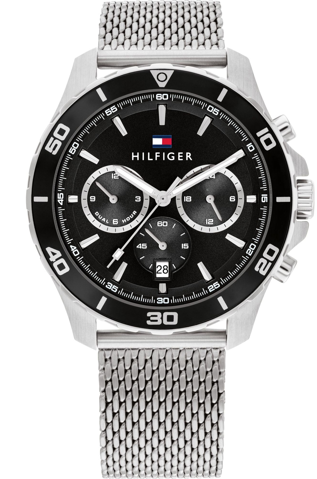 TOMMY HILFIGER Jordan Multifunction Black Dial 43mm Silver Stainless Steel Mesh Bracelet 1792092 - 