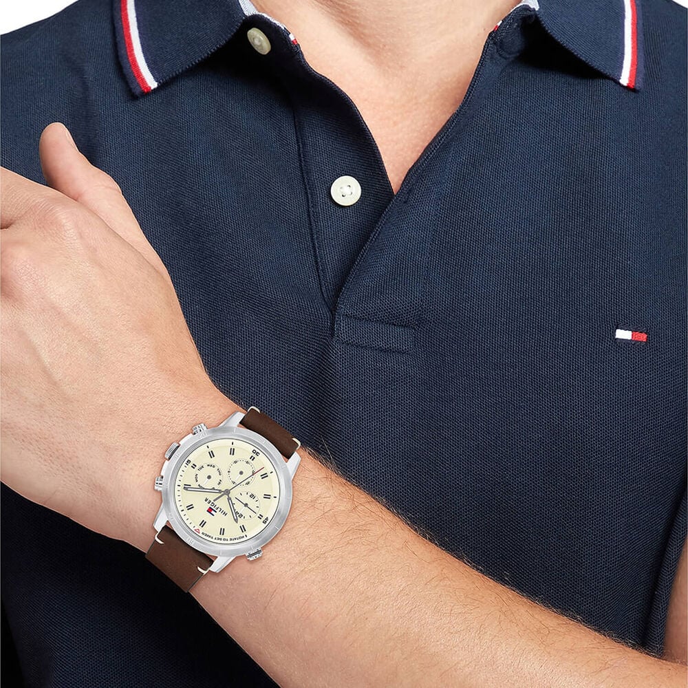 TOMMY HILFIGER Troy Multifunction Beige Dial 46mm Silver Stainless Steel Brown Leather Strap 1792102 - 4