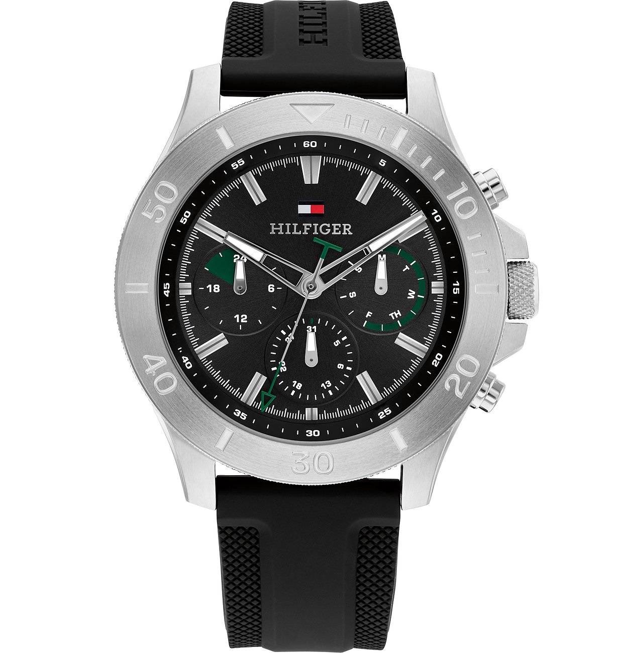TOMMY HILFIGER Bryan Multifunction Black Dial 46mm Silver Stainless Steel Black Rubber Strap 1792111 - 