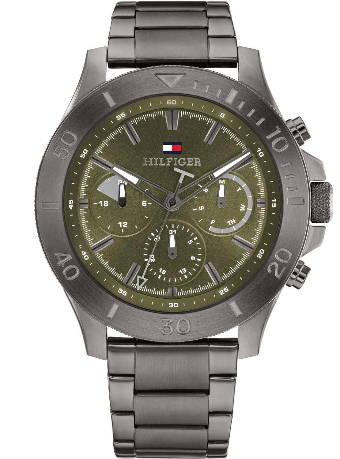 TOMMY HILFIGER Bryan Multifunction Green Dial 46mm Gray Stainless Steel Bracelet 1792115 - 1