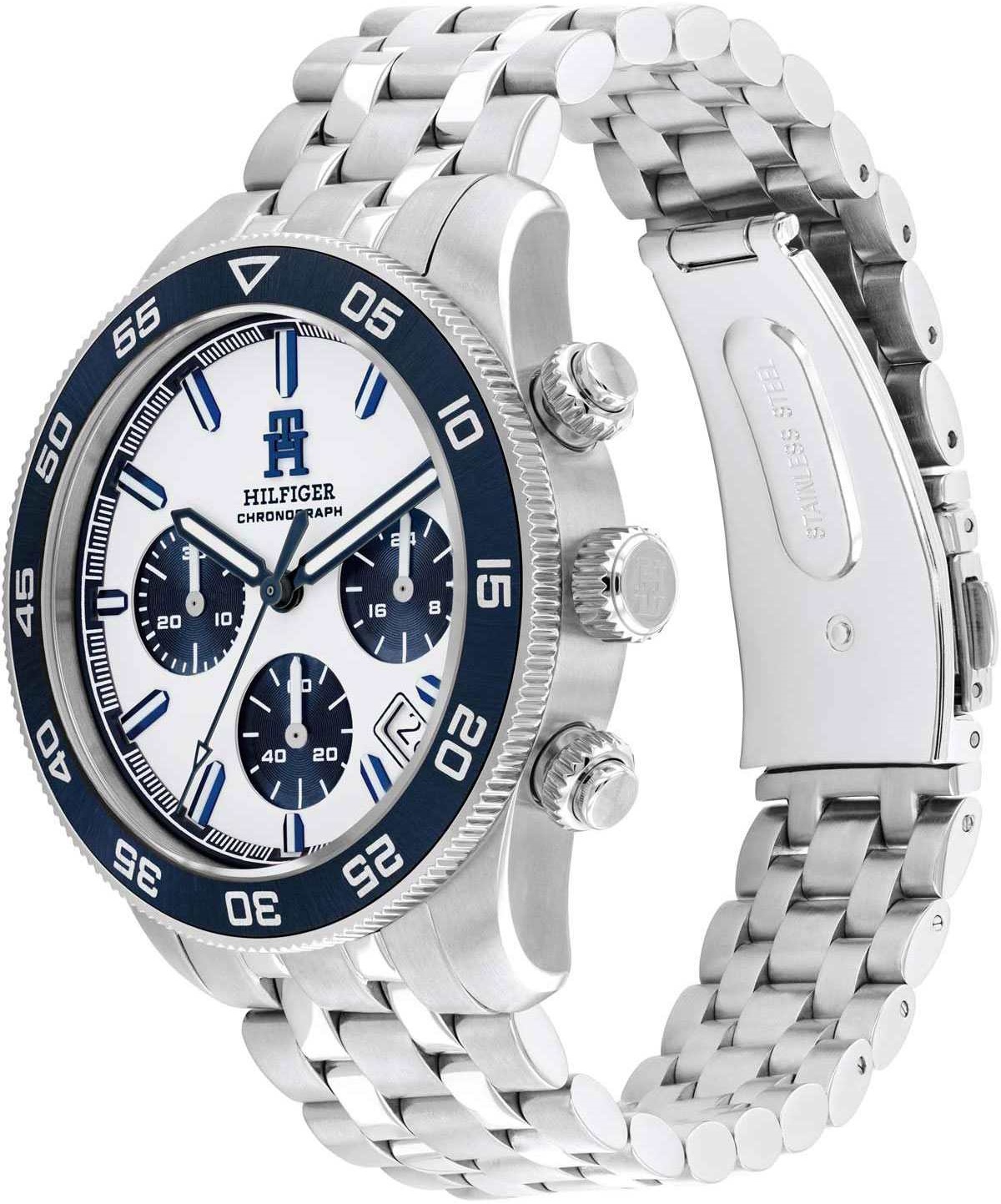 TOMMY HILFIGER TH85 Chronograph White Blue Dial 41mm Silver Stainless Steel Bracelet 1792157 - 