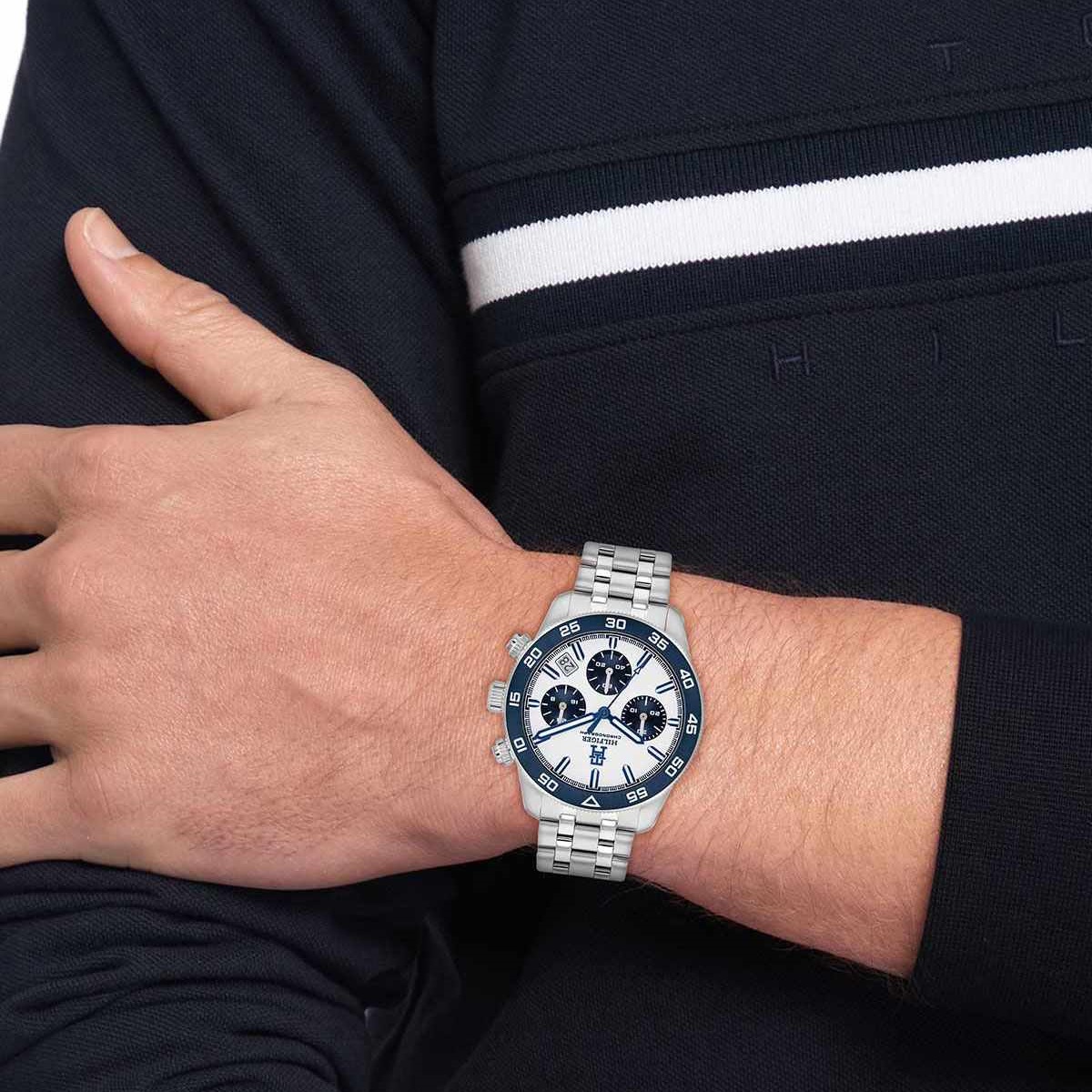 TOMMY HILFIGER TH85 Chronograph White Blue Dial 41mm Silver Stainless Steel Bracelet 1792157 - 4