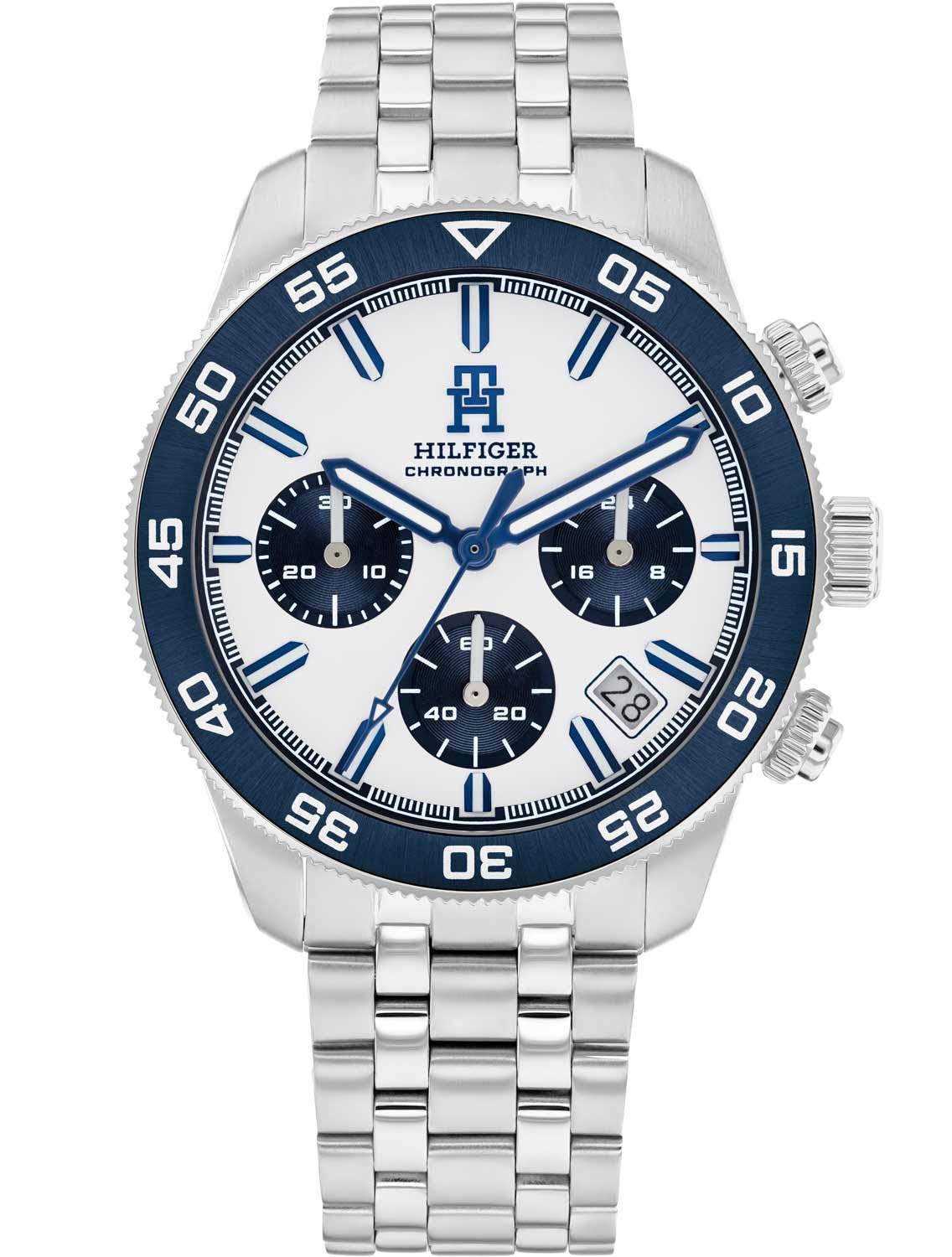 TOMMY HILFIGER TH85 Chronograph White Blue Dial 41mm Silver Stainless Steel Bracelet 1792157 - 
