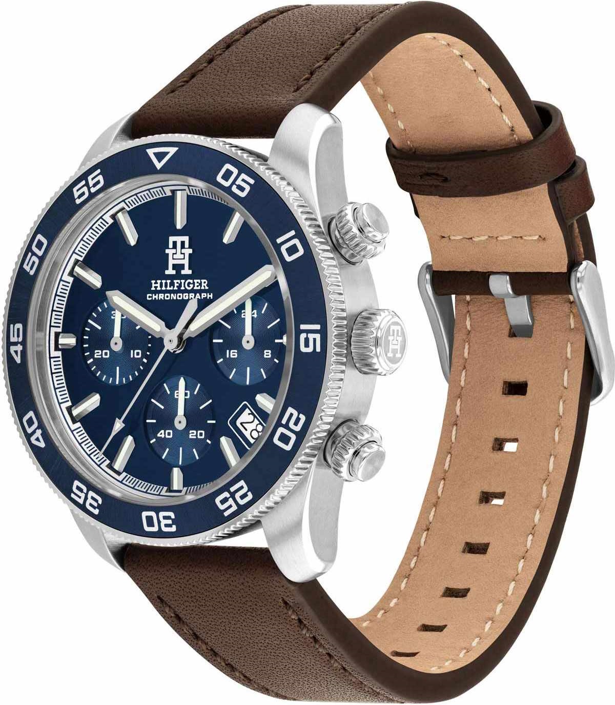 TOMMY HILFIGER TH85 Chronograph Blue Dial 41mm Silver Stainless Steel Brown Leather Strap 1792163 - 