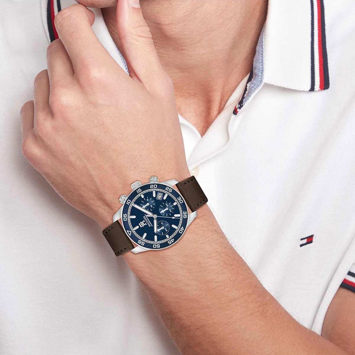 TOMMY HILFIGER TH85 Chronograph Blue Dial 41mm Silver Stainless Steel Brown Leather Strap 1792163 - 4