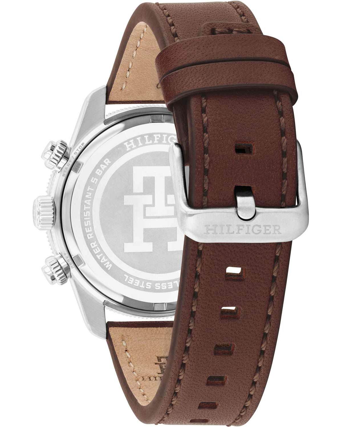 TOMMY HILFIGER TH85 Chronograph Black Dial 41mm Silver Stainless Steel Brown Leather Strap 1792166 - 3