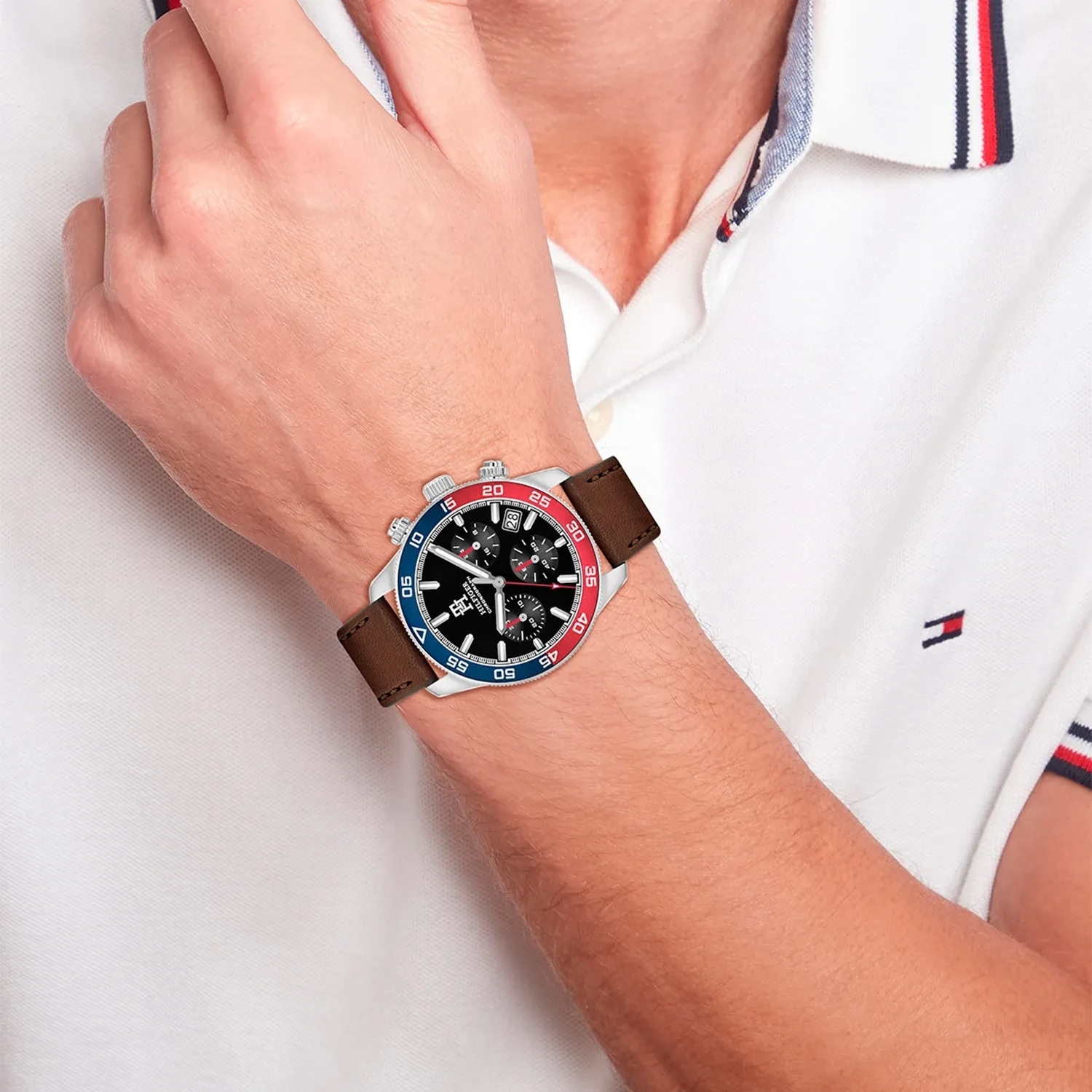 TOMMY HILFIGER TH85 Chronograph Black Dial 41mm Silver Stainless Steel Brown Leather Strap 1792166 - 4