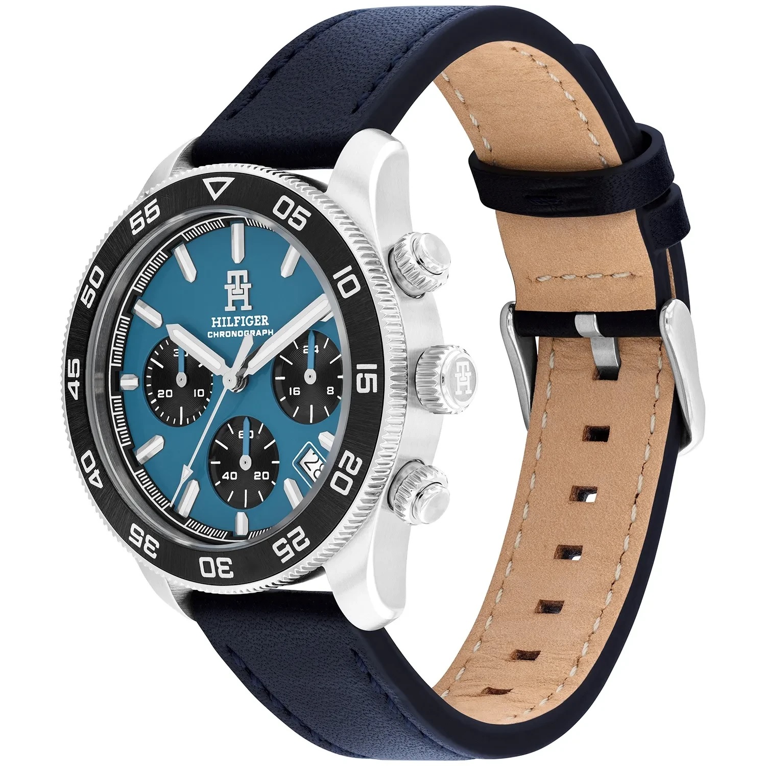 TOMMY HILFIGER TH85 Chronograph Light Blue Dial 41mm Silver Stainless Steel Blue Leather Strap 1792187 - 