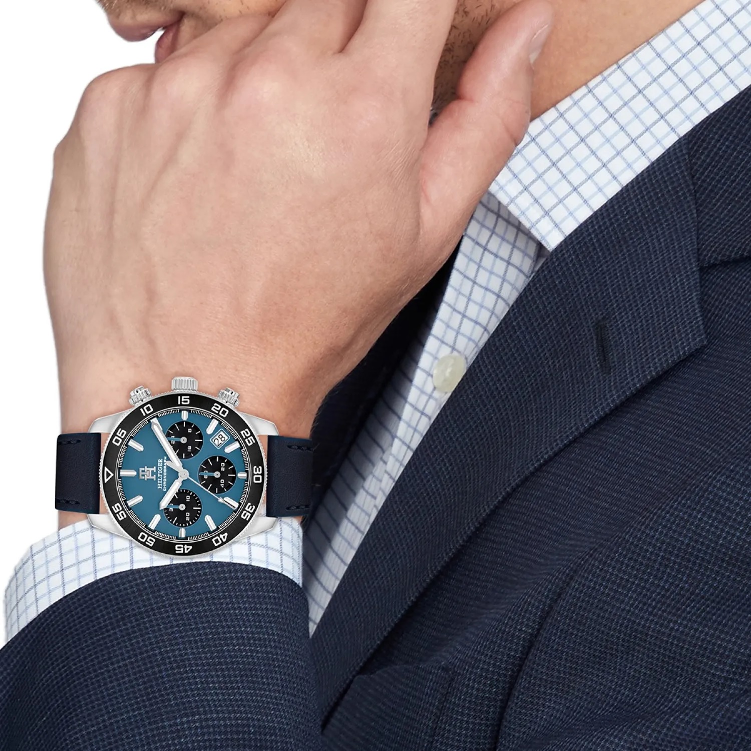 TOMMY HILFIGER TH85 Chronograph Light Blue Dial 41mm Silver Stainless Steel Blue Leather Strap 1792187 - 4
