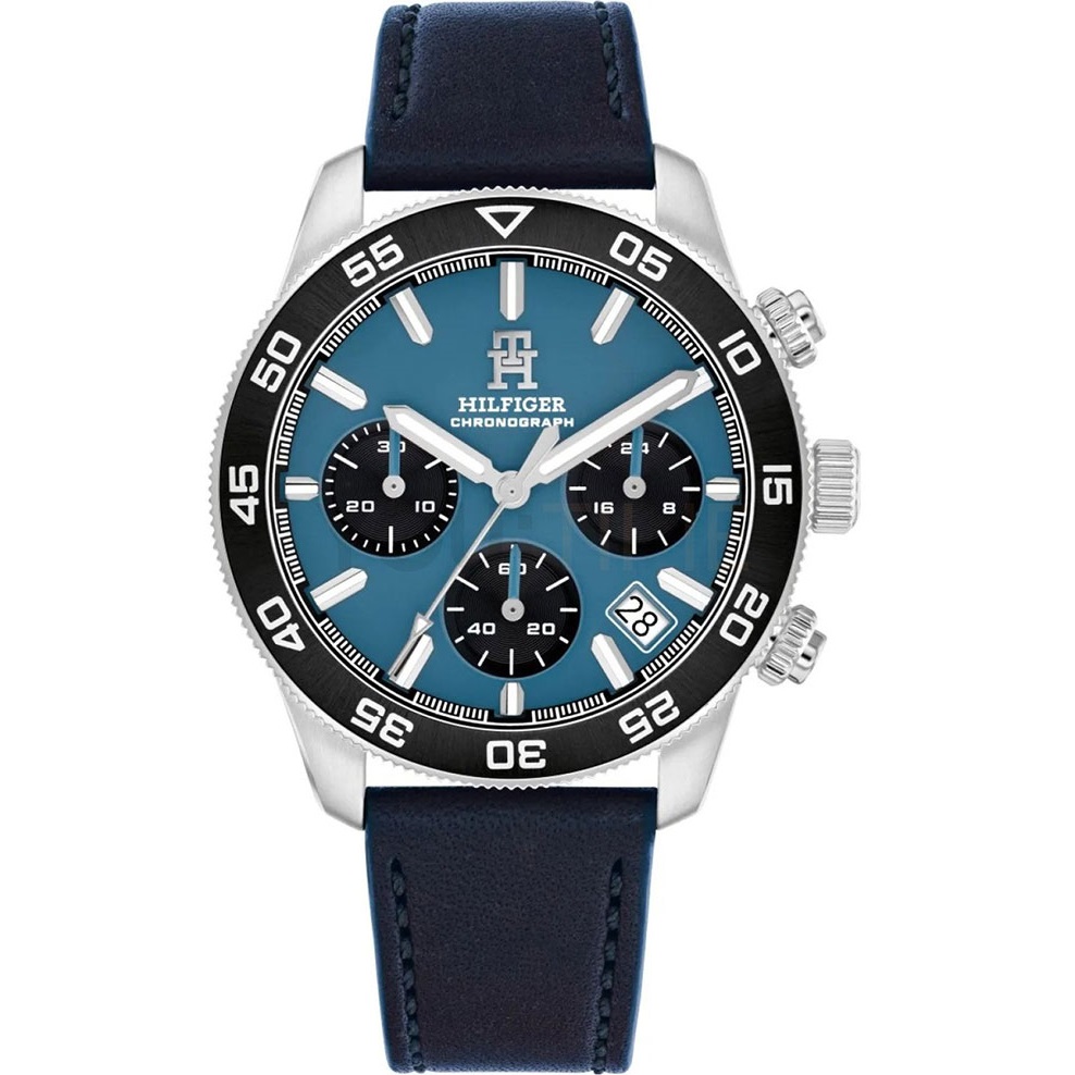 TOMMY HILFIGER TH85 Chronograph Light Blue Dial 41mm Silver Stainless Steel Blue Leather Strap 1792187 - 