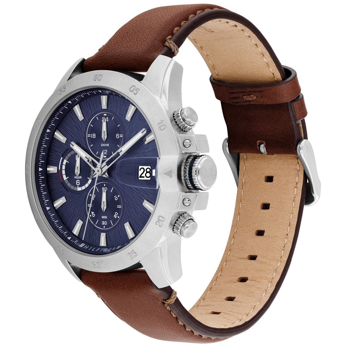 TOMMY HILFIGER Jameson Multifunction Black Dial 43mm Silver Stainless Steel Brown Leather Strap 1792195 - 