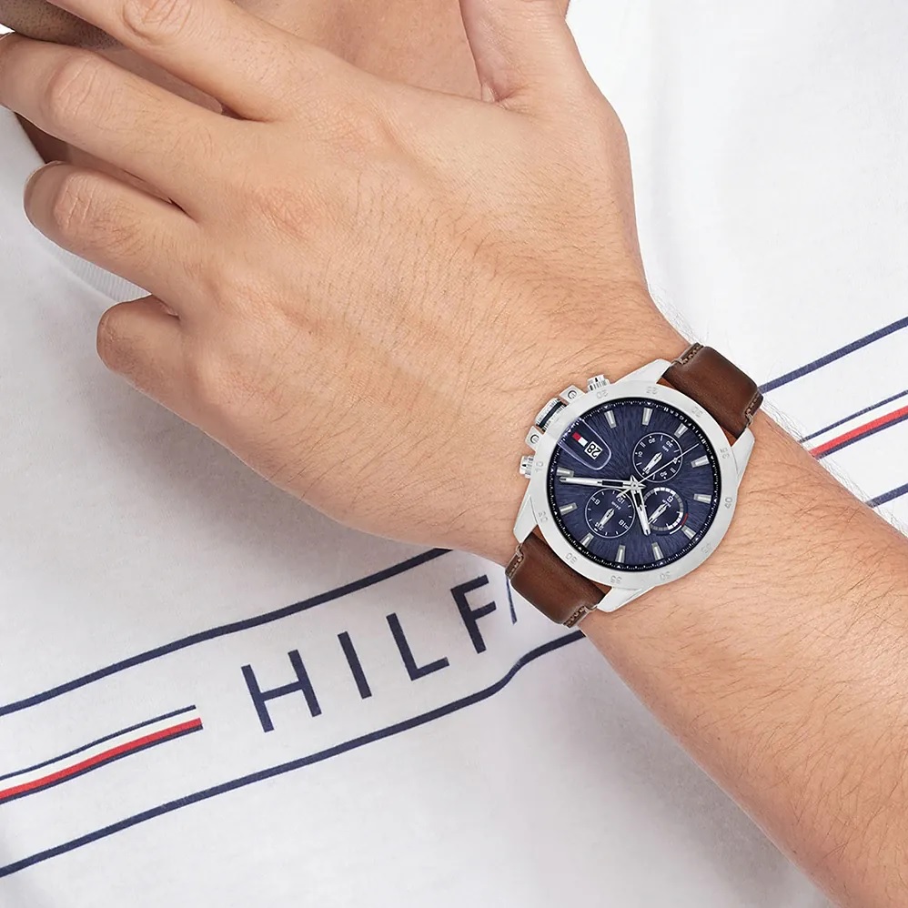 TOMMY HILFIGER Jameson Multifunction Black Dial 43mm Silver Stainless Steel Brown Leather Strap 1792195 - 4