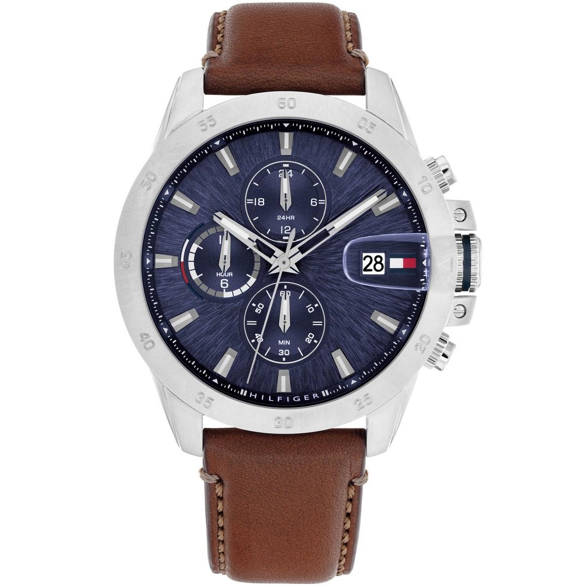 TOMMY HILFIGER Jameson Multifunction Black Dial 43mm Silver Stainless Steel Brown Leather Strap 1792195 - 