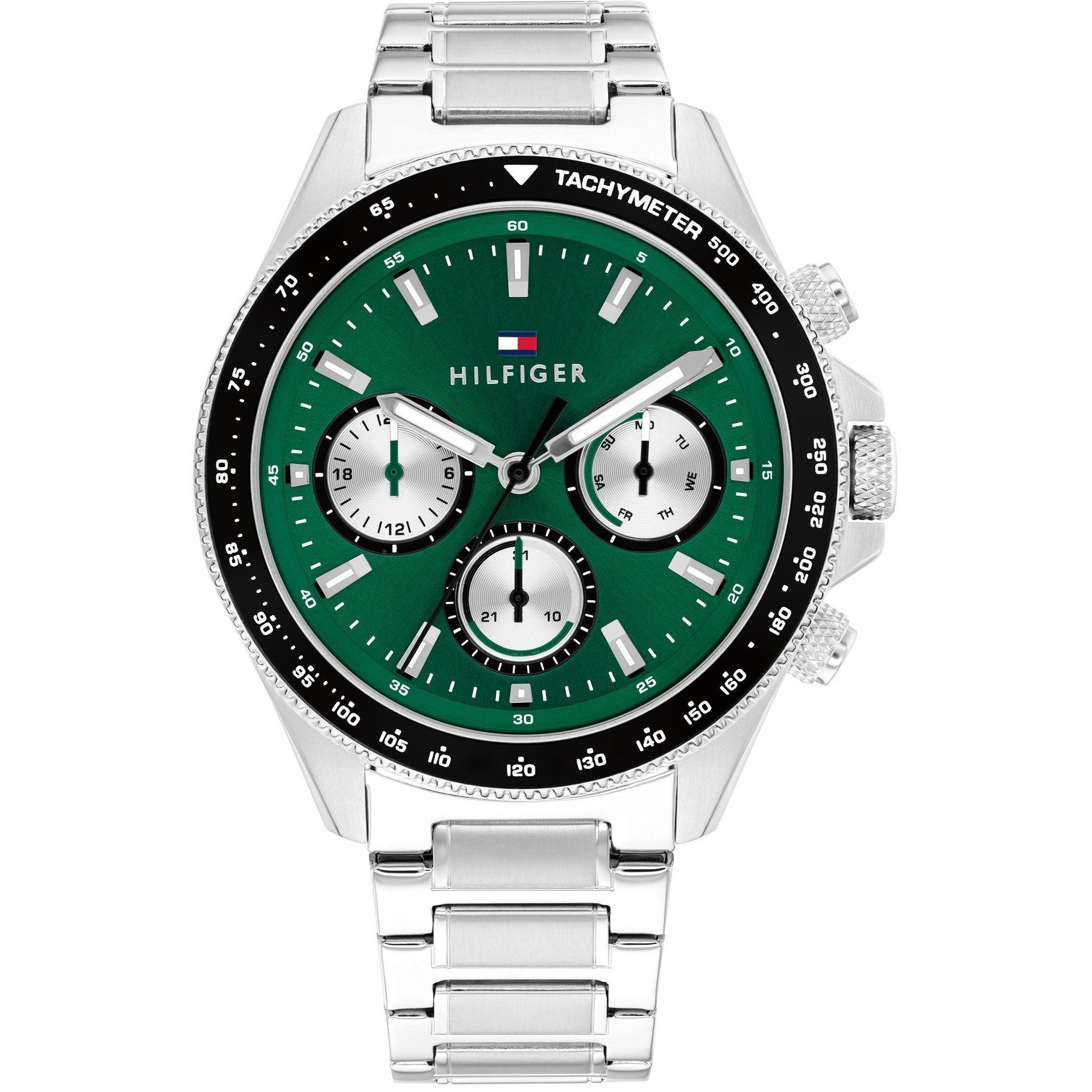 TOMMY HILFIGER Clark Multifunction Green Dial 44mm Silver Stainless Steel Bracelet 1792211 - 