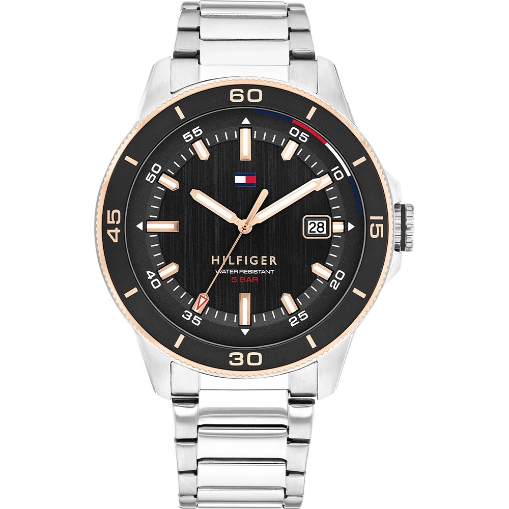 TOMMY HILFIGER Remy Black Dial 43mm Two-Tone Rose Gold and Silver Stainless Steel Bracelet 1792228 - 
