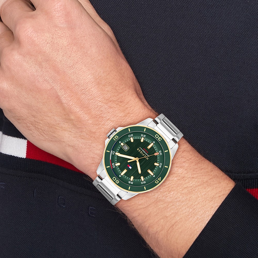 TOMMY HILFIGER Remy Green Dial 43mm Two-Tone Gold and Silver Stainless Steel Bracelet 1792230 - 