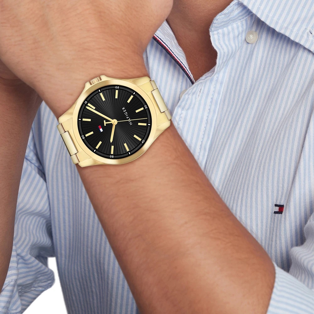 TOMMY HILFIGER Bruce Black Dial 43mm Gold Stainless Steel Bracelet 1792241 - 