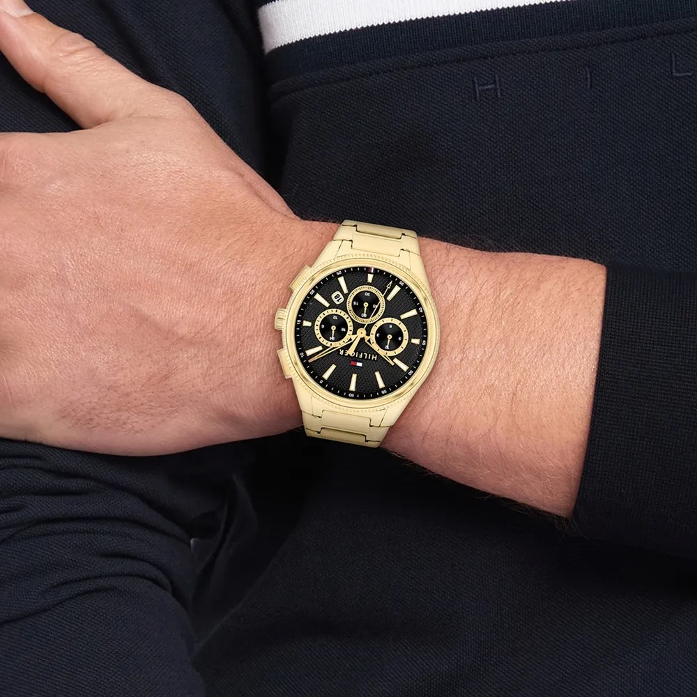 TOMMY HILFIGER Sam Chronograph Black Dial 43mm Gold Stainless Steel Bracelet 1792254 - 