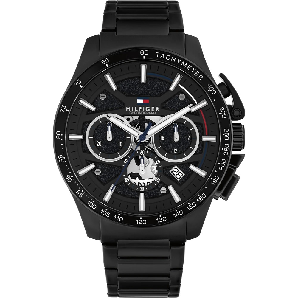TOMMY HILFIGER Bank Multifunction Black Dial 44mm Black Stainless Steel Bracelet 1792262 - 