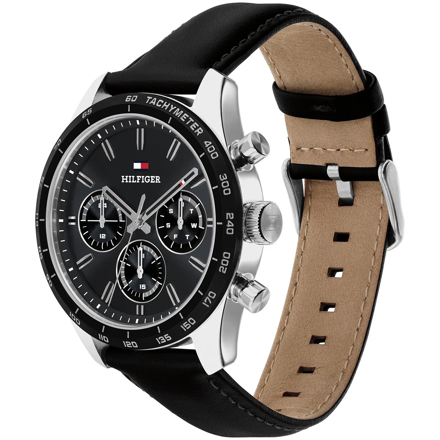 TOMMY HILFIGER Hampton Multifunction Black Dial 42mm Silver Stainless Steel Black Leather Strap 1792277 - 3