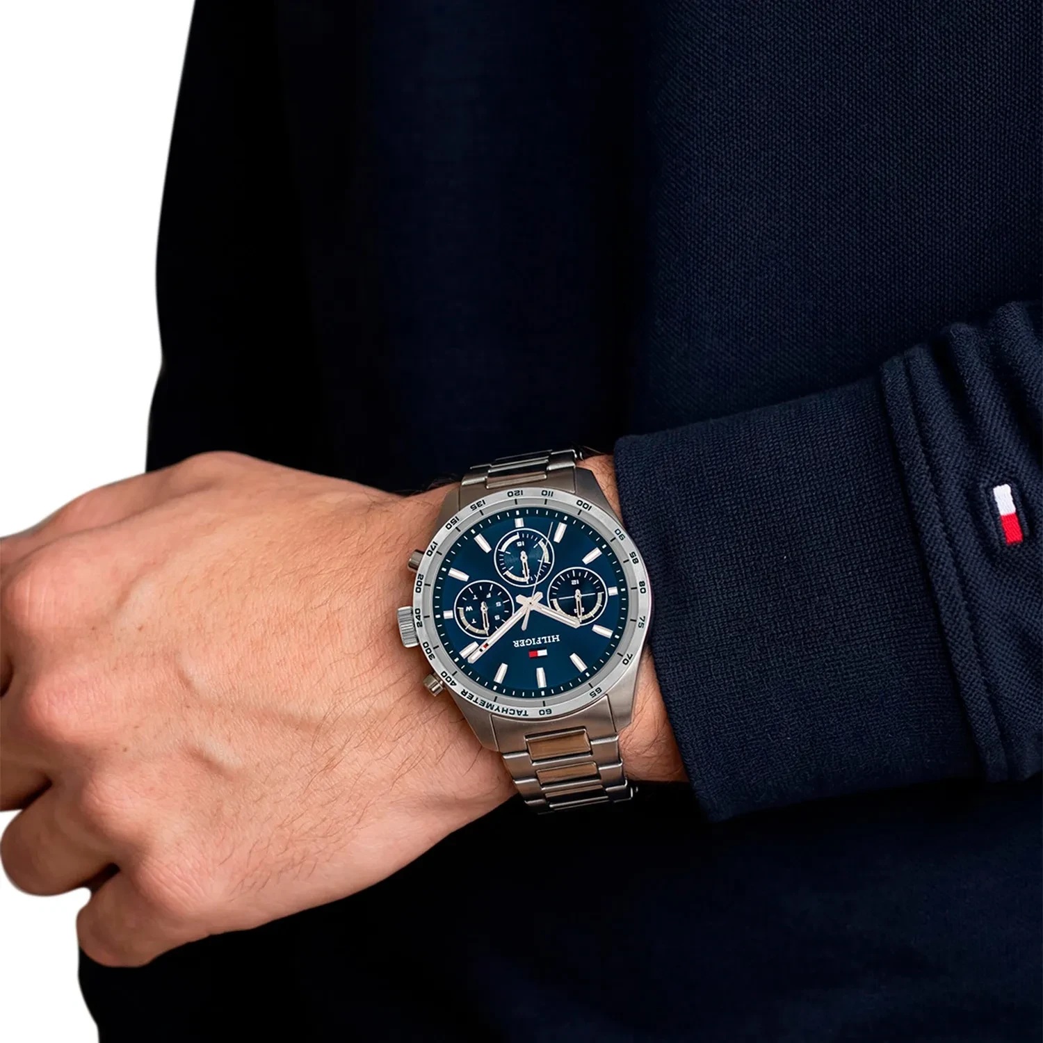 TOMMY HILFIGER Hampton Multifunction Blue Dial 42mm Silver Stainless Steel Bracelet 1792278 - 