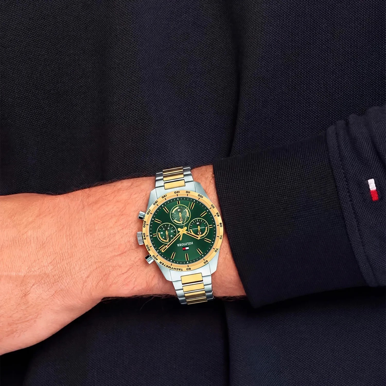 TOMMY HILFIGER Hampton Multifunction Green Dial 42mm Two Tone Gold Stainless Steel Bracelet 1792279 - 