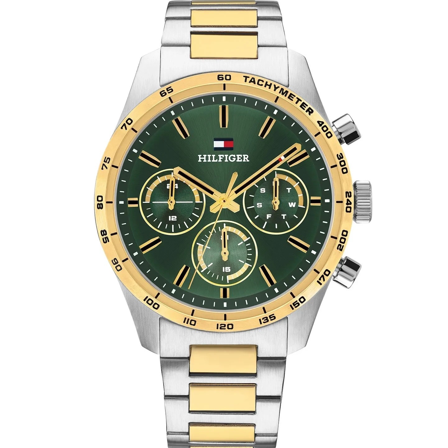 TOMMY HILFIGER Hampton Multifunction Green Dial 42mm Two Tone Gold Stainless Steel Bracelet 1792279 - 