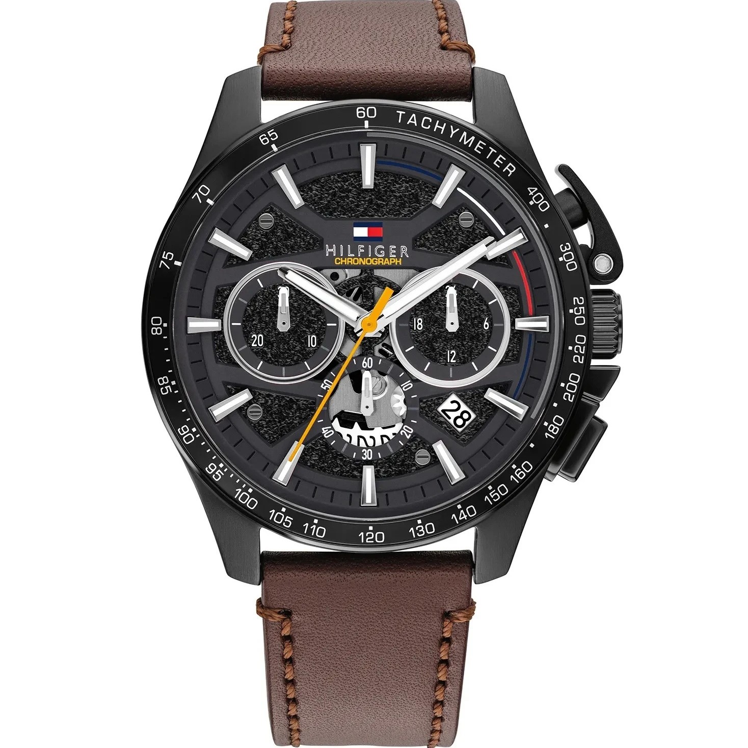 TOMMY HILFIGER Bank Multifunction Brown Dial 44mm Black Stainless Steel Brown Leather Strap 1792291 - 