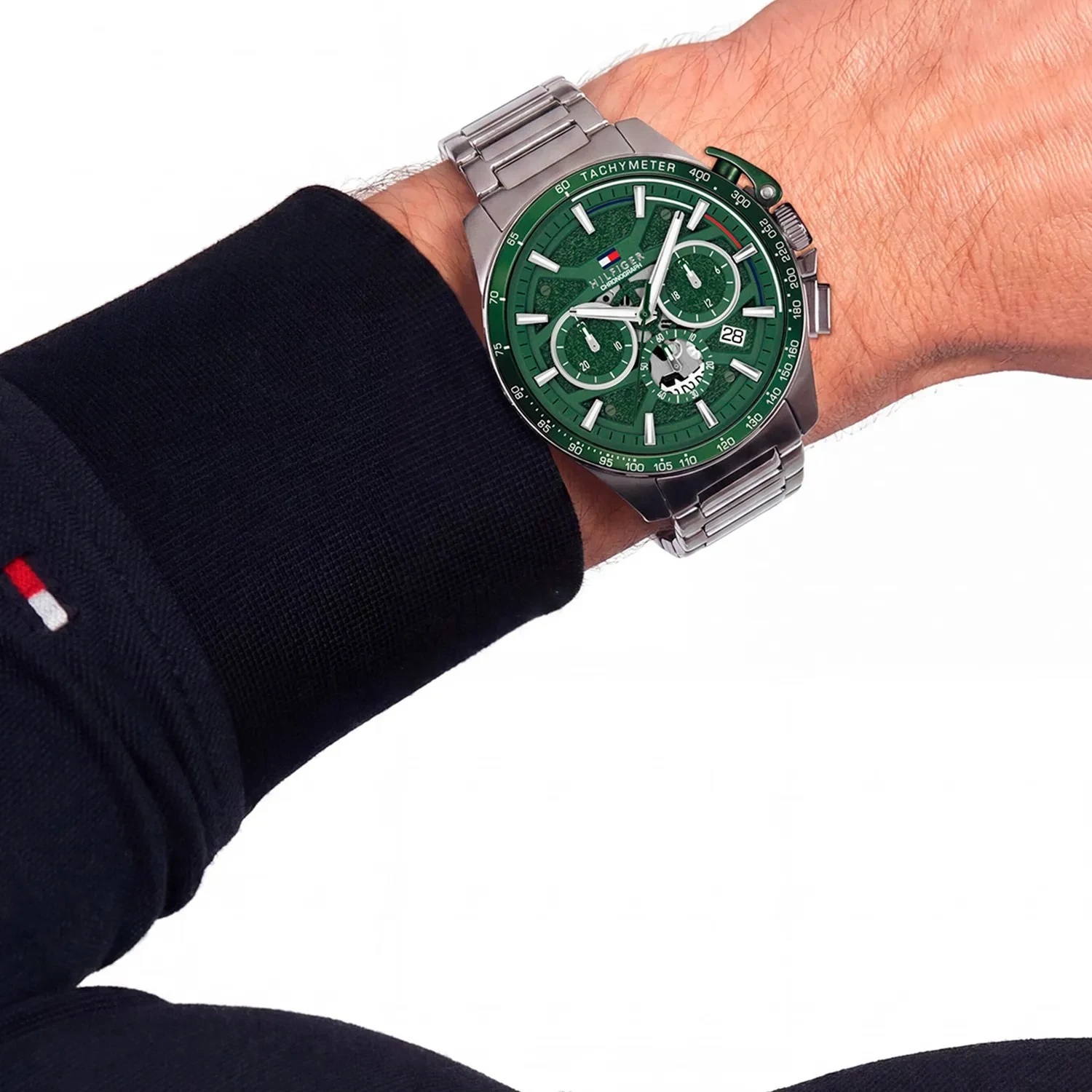 TOMMY HILFIGER Bank Multifunction Green Dial 44mm Silver Stainless Steel Bracelet 1792293 - 