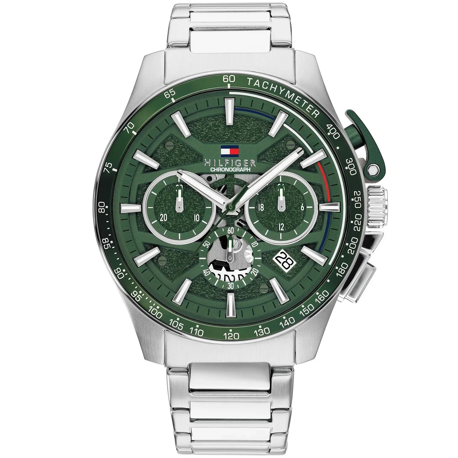 TOMMY HILFIGER Bank Multifunction Green Dial 44mm Silver Stainless Steel Bracelet 1792293 - 
