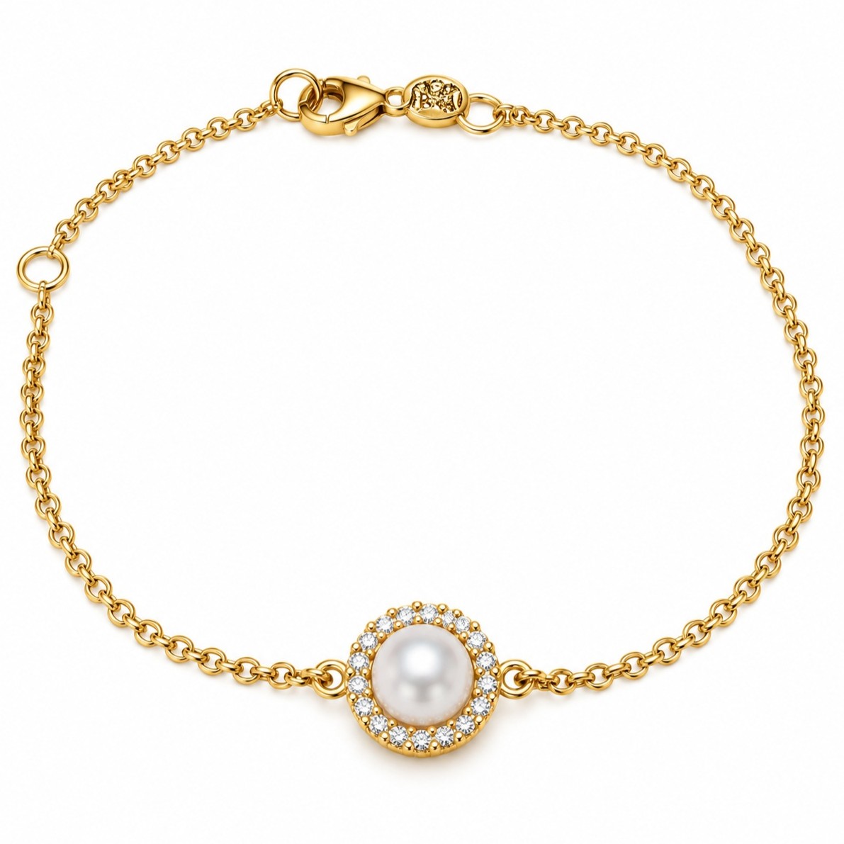 BRACELET Rosette SENZIO Colleciton K14 Yellow Gold with Zircon Stones and Pearl 5SEN.052BR - 