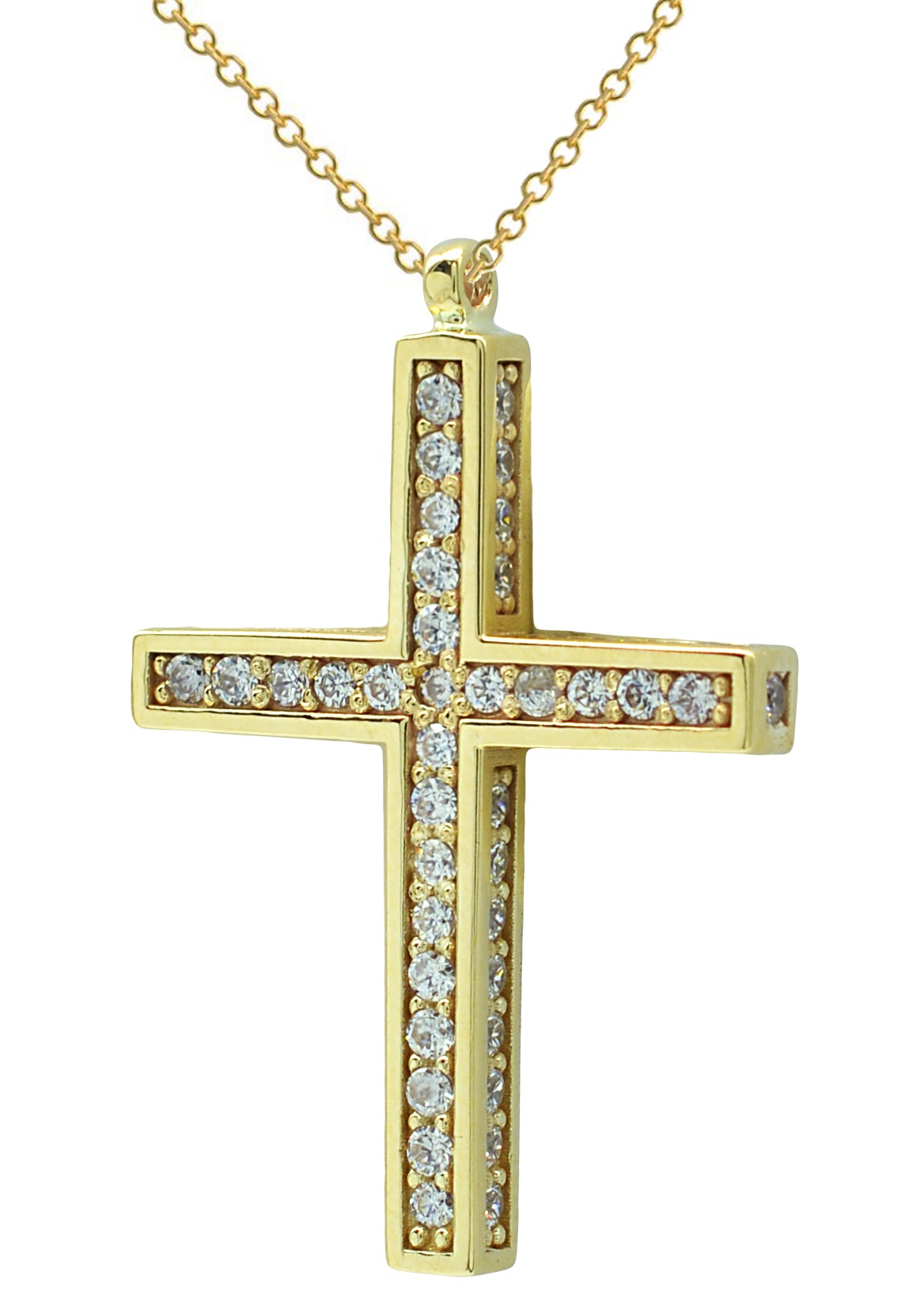 ΣΤΑΥΡΟΣ SENZIO Collection Κίτρινο Χρυσό 14Κ με Αλυσίδα και Ζιργκόν 19001Y - 